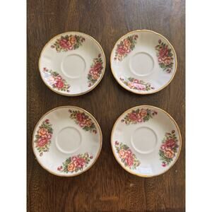 Robinson Design Group Saucers Pink Floral Gold Trim 1989 Japan (4) Fine China